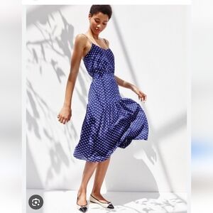 J.CREW 100% Silk Navy Polka Cami Sun Dress Size 4